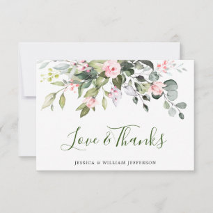 Carte De Remerciements Elégant Eucalyptus Blush Roses Rose Floral