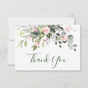Carte De Remerciements Elégant Eucalyptus Blush Roses Rose Mariage Floral