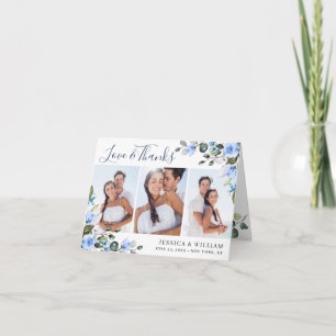 Carte De Remerciements Elégant Eucalyptus Dusty Blue Roses Simple 3 PHOTO