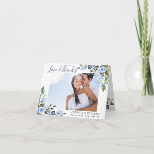 Carte De Remerciements Elégant Eucalyptus Dusty Blue Roses simple PHOTO