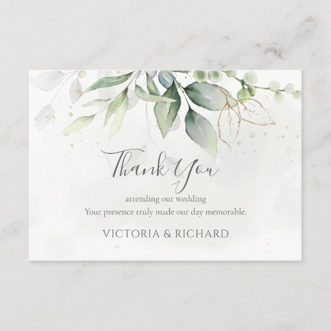 Carte De Remerciements Elégant Eucalyptus Feuille Mariage or vert (Devant)