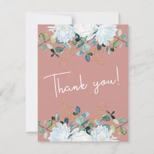 Carte De Remerciements Elégant eucalyptus fleurs blanches photo mariage