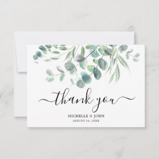 Carte De Remerciements Elégant Eucalyptus Mariage de script d'aquarelle