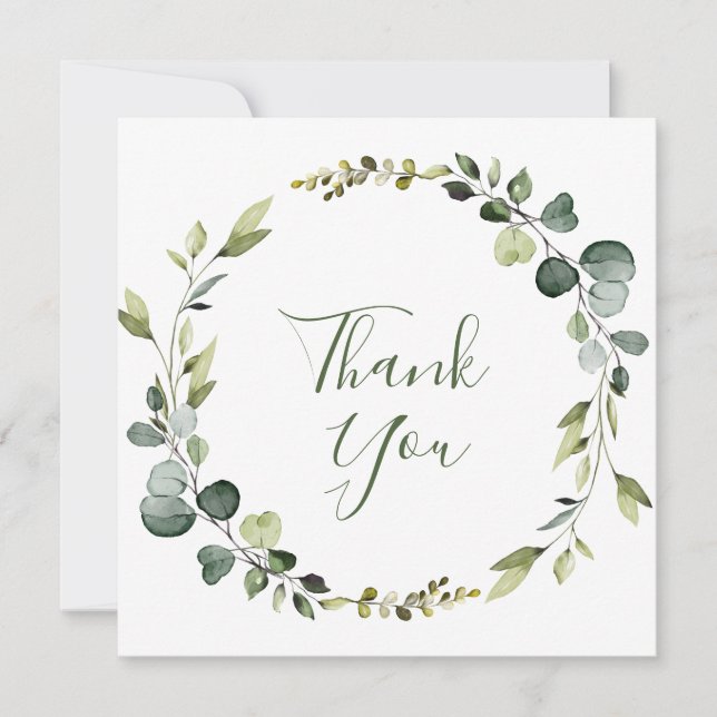Carte De Remerciements Elégant Eucalyptus moderne Aquarelle Wreath Boho (Devant)