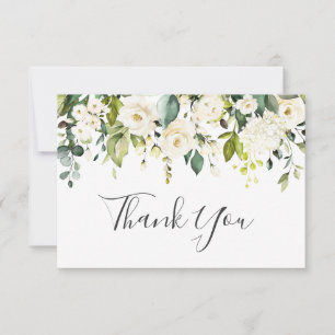 Carte De Remerciements Elégant Eucalyptus Roses Blanches Floral
