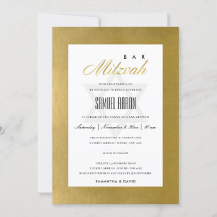 CARTE DE REMERCIEMENTS ÉLÉGANT FAUX OR SIMPLE BAR À BAT MITZVAH INVITATIO