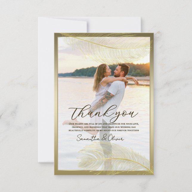 Carte De Remerciements Elegant Feather Photo Thank You Card  Luxury Event (Devant)