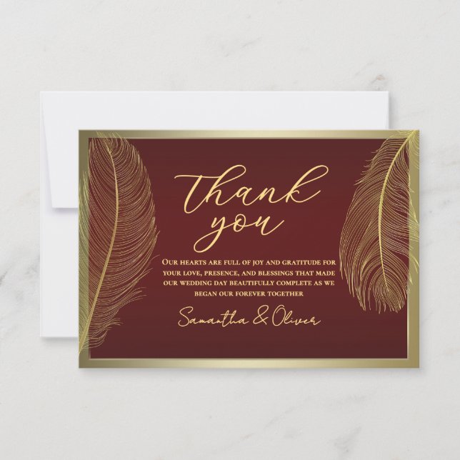 Carte De Remerciements Elegant Feather Red Thank You Card  Luxury Event (Devant)