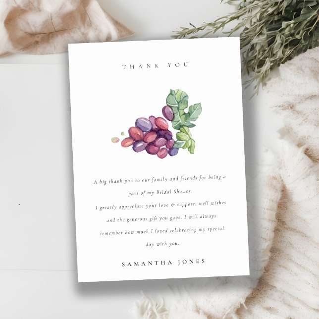 Carte De Remerciements Élégant feuillage de raisin à l'aquarelle pour Bab (Créateur téléchargé)