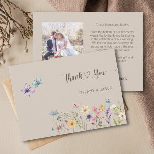 Carte De Remerciements Elégant Fleur sauvage aquarelle Mariage photo