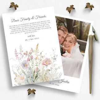 Carte De Remerciements Elégant Fleur sauvage aquarelle Mariage photo