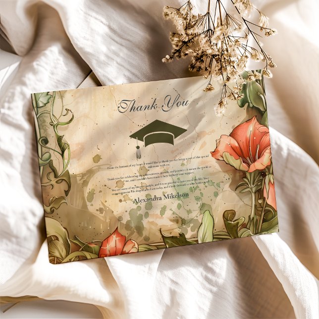 Carte De Remerciements Élégant Fleur sauvage Bloom Graduation Party (Créateur téléchargé)