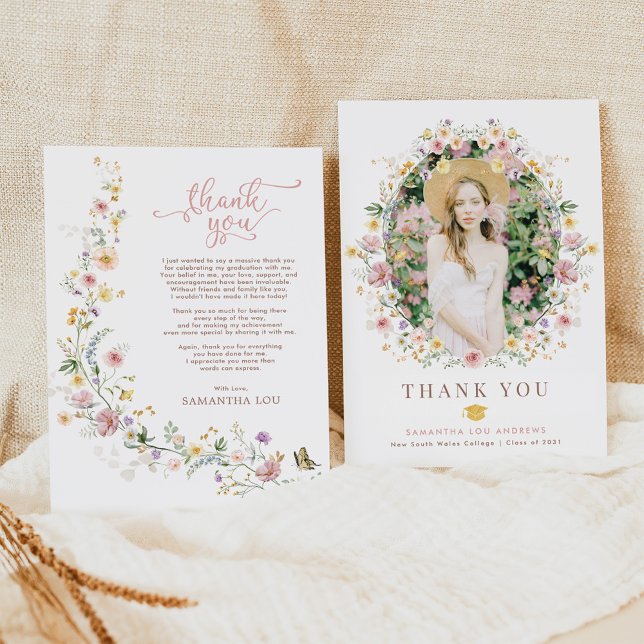 Carte De Remerciements Élégant Fleur sauvage de printemps Jardin photo (Créateur téléchargé)