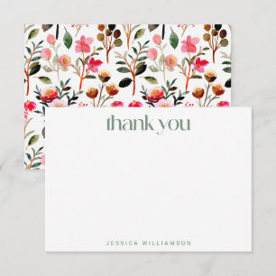 Carte De Remerciements Élégant floral aquarelle personnalisé pour la douc