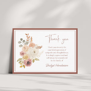 Carte De Remerciements Élégant floral automnal en terre cuite pour funéra