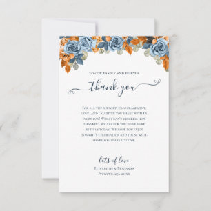 Carte De Remerciements Élégant Floral Automne Nuit Et Rouille Mariage Boh