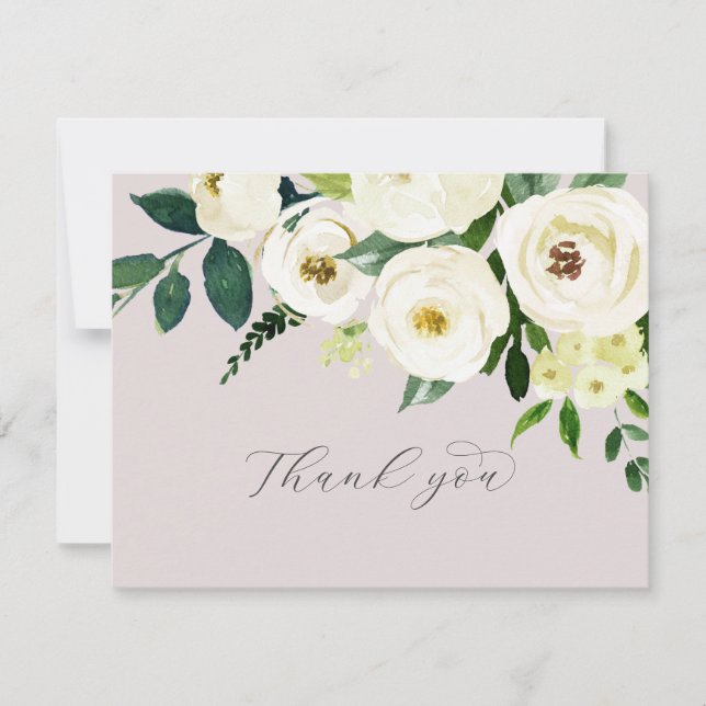 Carte De Remerciements Élégant floral blanc | Blush Mauve Mariage (Devant)