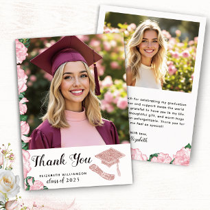 Carte De Remerciements Élégant floral blanc rose pâle photo Grad Grad