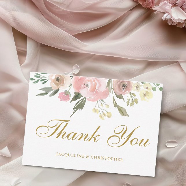 Carte De Remerciements Élégant Floral Blush Peony rose Mariage or (Créateur téléchargé)