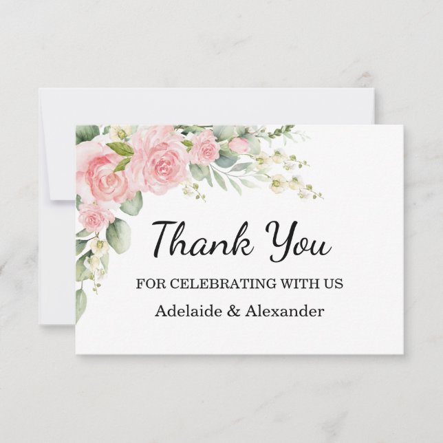 Carte De Remerciements Elegant Floral Botanical Rose Pink Wedding (Devant)