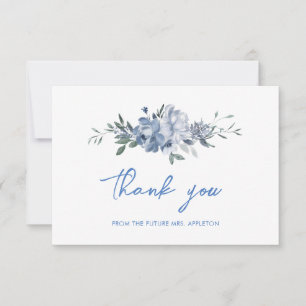 Carte De Remerciements Élégant Floral Fête de Mariage Bleu Poussiéreux