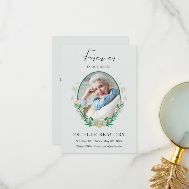 Carte De Remerciements Elegant Floral Funeral Celebration of life Photo (Devant/Arrière en situation)