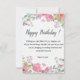 Carte De Remerciements Elegant Floral Happy Birthday Greeting Card