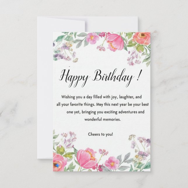 Carte De Remerciements Elegant Floral Happy Birthday Greeting Card (Devant)