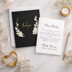 Carte De Remerciements Élégant floral minimaliste avec accents dorés