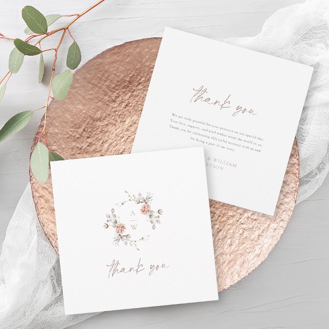 Carte De Remerciements Elegant Floral Monogram Wedding Thank You Card (Créateur téléchargé)