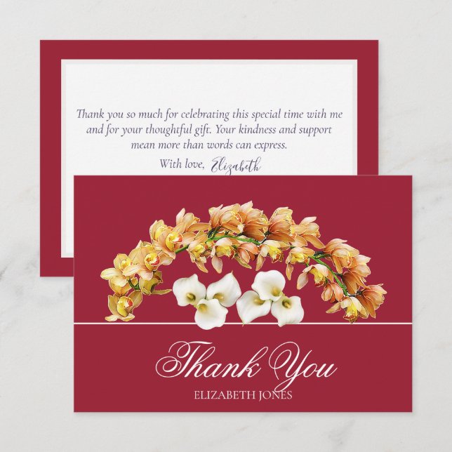 Carte De Remerciements Elegant Floral Orchid & Lily Bridal Thank You Card (Devant / Derrière)