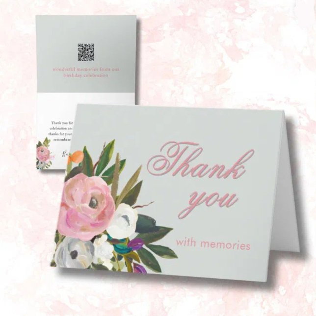 Carte De Remerciements Elegant Floral Photo Link Birthday Party  (Créateur téléchargé)