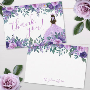 Carte De Remerciements Elégant Floral Purple Quinceañera