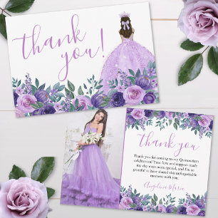 Carte De Remerciements Elégant Floral Purple Quinceañera Photo