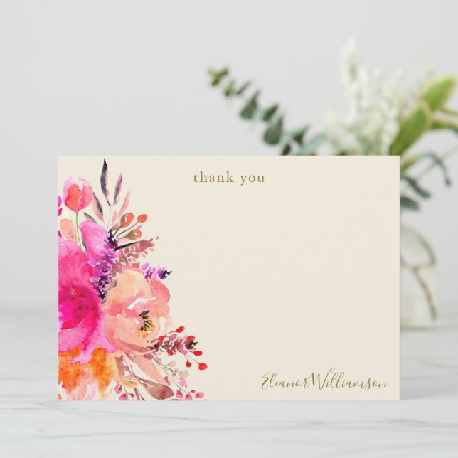 Carte De Remerciements Élégant floral rose douche de mariée personnalisé  (Debout devant)