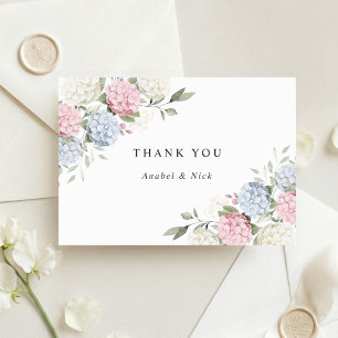 Carte De Remerciements Élégant floral rose poudré et hydrangea bleu pouss