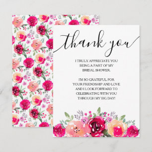 Carte De Remerciements Élégant floral rose pour une douche de mariée