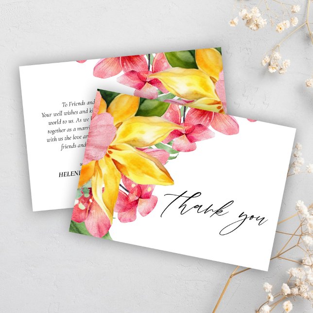Carte De Remerciements Elégant Floral Tropical Destination Mariage (Modern Elegant Floral Tropical Destination Wedding Thank You Card)