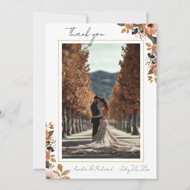 Carte De Remerciements Elegant Floral Wedding Thank You Card  (Devant)