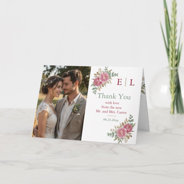Carte De Remerciements Elegant Floral Wedding Thank You Card (Devant)