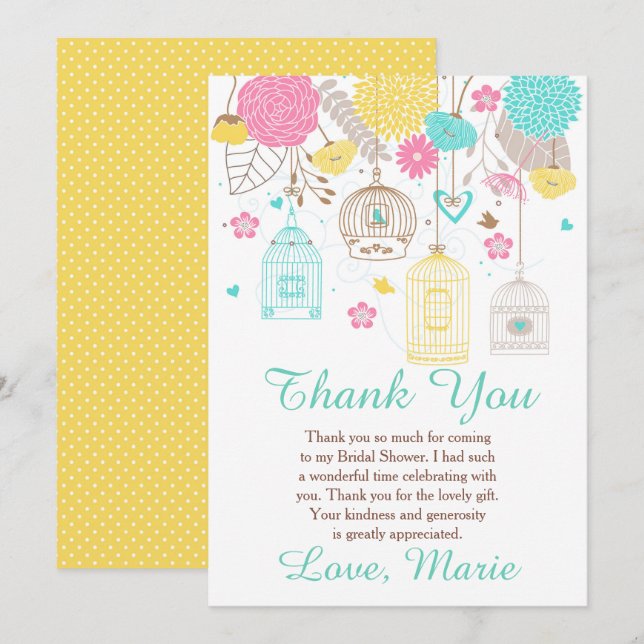 Carte De Remerciements Elegant Floral Yellow and Pink Bridal Shower (Devant / Derrière)