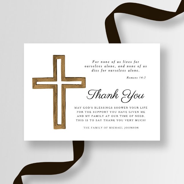 Carte De Remerciements Élégant funérailles religieuses croisées (Elegant Religious Cross Funeral Thank You Card)