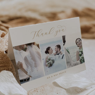 Carte De Remerciements Elegant Gold 3 Photo Template Folded Thank You