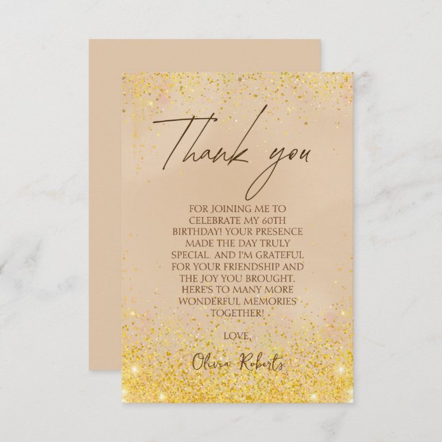 Carte De Remerciements Elégant Gold 60e anniversaire (Devant / Derrière)