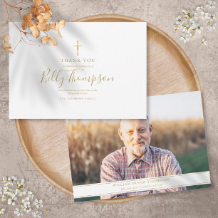 Carte De Remerciements Elegant Gold Cross Memorial Funeral Photo simple