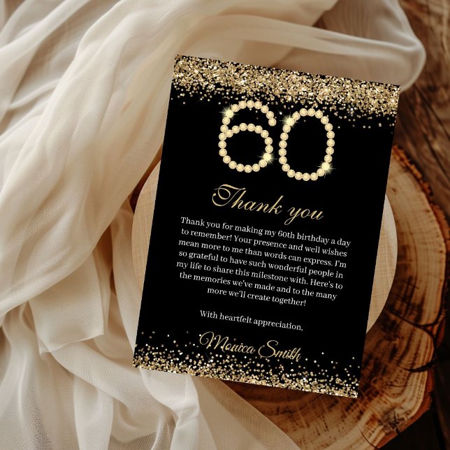 Carte De Remerciements Elegant Gold Diamonds 60th Birthday Thank you Card (Gold Diamonds 60th Birthday Thank you card)
