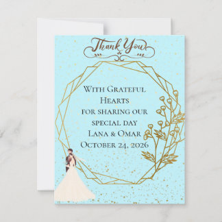 Carte De Remerciements Elegant Gold Geometric Dusty Blue Wedding