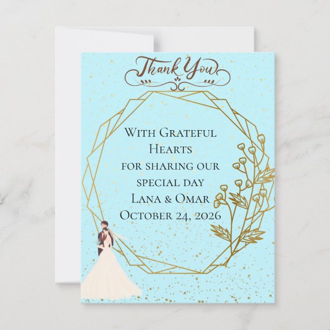 Carte De Remerciements Elegant Gold Geometric Dusty Blue Wedding (Devant)