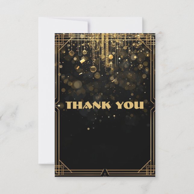 Carte De Remerciements Elegant Gold Glitter Thank You Card | Black & Gold (Devant)