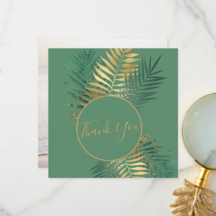 Carte De Remerciements Elegant Gold & Green Tropical Plante photo Mariage